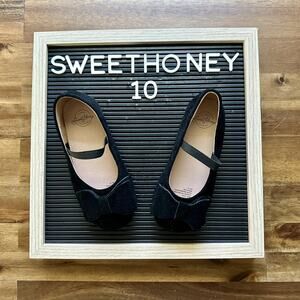 NEW SweetHoney Big Bow Suede Leather Ballet Shoes Black Classic Preppy 10